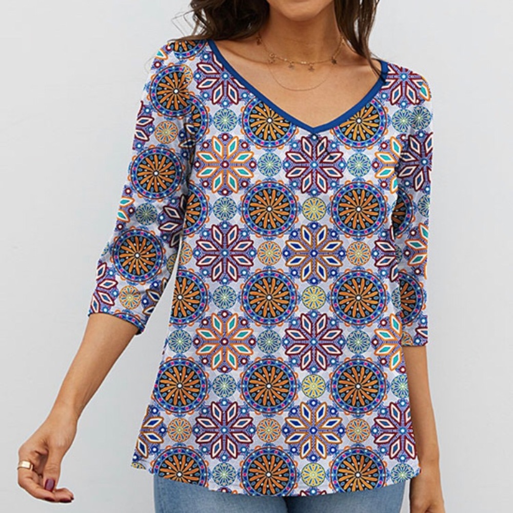 NWT Sakurafina 3/4 Sleeve Medallion Print Top- 1XL